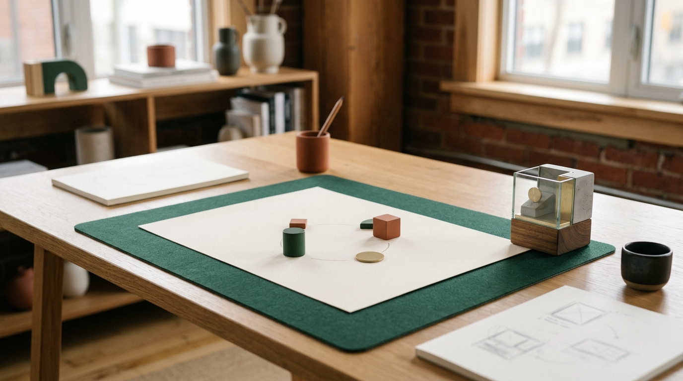 A blank canvas and abstract objects prepared to define an initial scope.