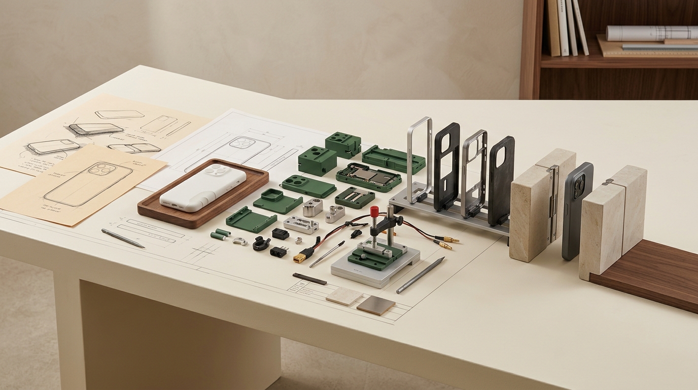 Mobile development path moving from prototype through device testing to store release gates.