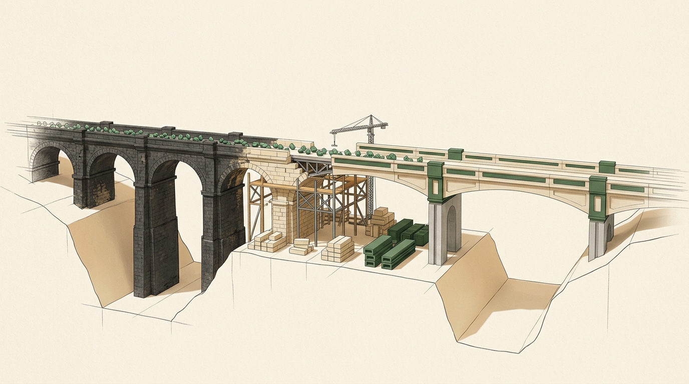 Technology bridge renovated in sections while the operational flow continues to move.