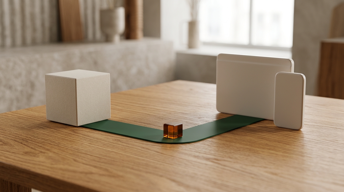 An archive block linked by a green path to abstract web and mobile application forms.