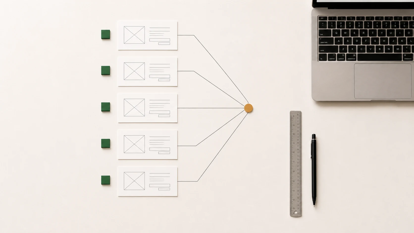 Journey cards converging into a first web and mobile interface ready to test.
