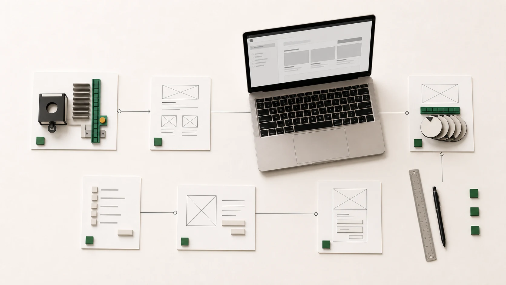 Architectural composition of interconnected modules representing the foundations of a SaaS platform.